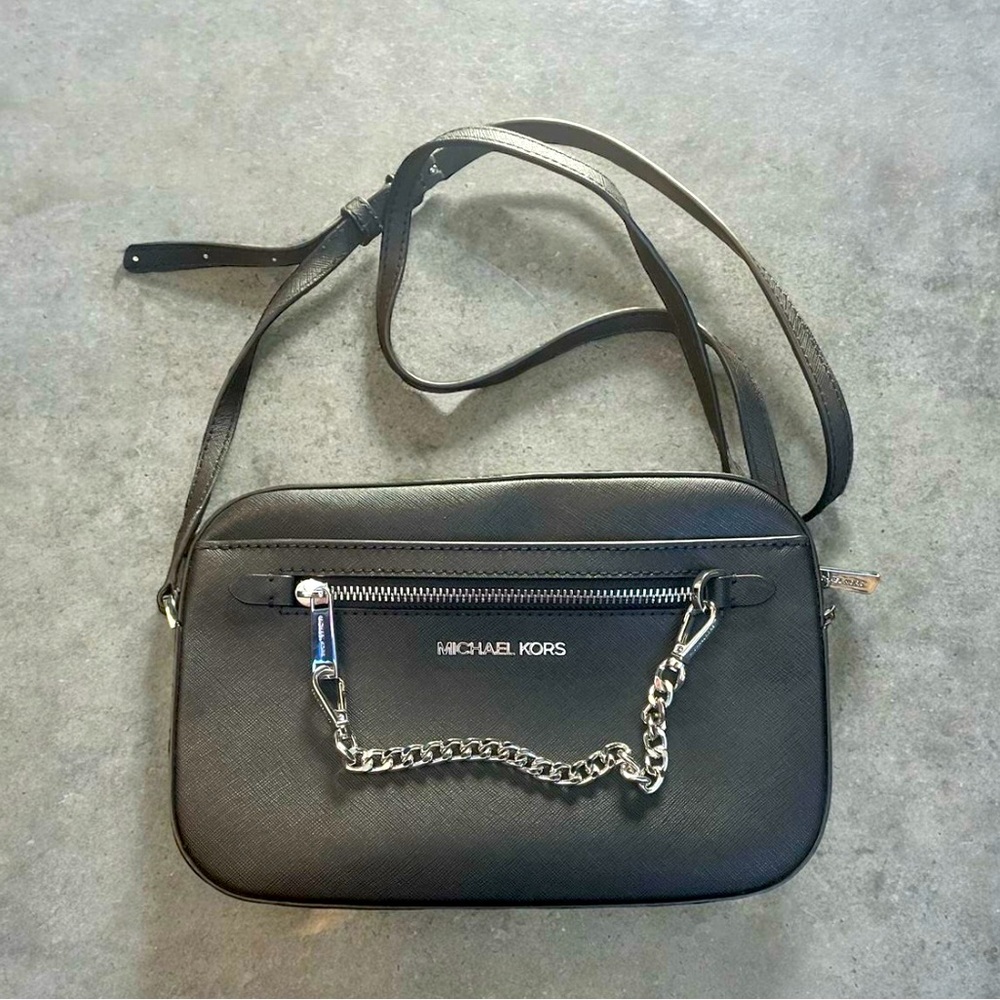 Michael Kors Black Jet Set Large Saffiano Leather Crossbody Bag NWOT